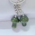 Natural crystal green mushroom keychain charm, cute bag pendant and metal keyring accessory. - Southern Jade