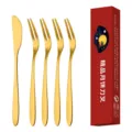 Goldenes 304 Edelstahl Dessertgabel und Messer Set mit Geschenkbox, elegante Kuchengabel. - 1 Messer 4 Gabeln Rote Box Set / Gold