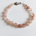 Natural strawberry crystal irregular gemstone beaded bracelet detail, delicate gold spacer beads. - Strawberry Quartz