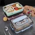 Edelstahl Bento Lunchbox mit Fächern tragbarer Speisebehälter für Büro und Schule - Ohne Besteck / Blau