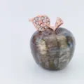 Natural crystal stone apple ornament with rhinestone rose gold leaf decor, home decor gift. - Blue Amphibole