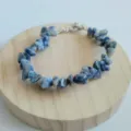 Natural Blue Stone Chip Beaded Bracelet with Secure Lobster Clasp and Extension - Blue Spot Stone