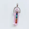 Colgante de Pilar Hexagonal de Cristal con Estrás de Colores y Piedra Rosa Chakra - Rosa