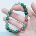 Natural stone multicolored agate bead bracelet, unisex single circle crystal jewelry piece. - Colorful Indian Agate
