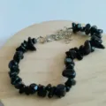 Natural black stone chipped bracelet irregular crystal beaded jewelry with lobster clasp chain - Obsidian