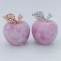 Pink Crystal Apple Ornament Rhinestone Metal Leaf Crystal Jade Desktop Decor Gift - Lilac