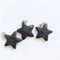 3pcs black lava stone pentagram star pendants with metal loops for diy jewelry making accessories. - Lava Stone