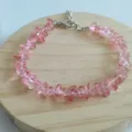 Natural Pink Crystal Chip Bracelet Irregular Stone Jewelry with Lobster Clasp Extension Chain - Red Glass
