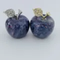 Natural crystal jade apple ornament pair with rhinestone leaves home decor table display - Blue Vein Stone