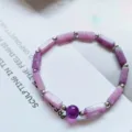 Natural purple crystal bracelet with rectangular beads and silver spacers, elegant fashion jewelry. - Amethyst