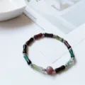 Detailed macro shot of natural amethyst bamboo joint bracelet with silver spacer beads - Bamboo Style Indian Agate