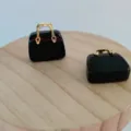 Natural stone crystal mini handbag pendant charm variant in dark finish with gold handle details - Obsidian