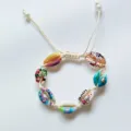 Bohemian handmade colorful shell woven bracelet with adjustable cord and pearl charms. - Rice Bead Colorful Shells (Random Pattern)