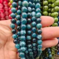 Teal chalcedony loose beads round semi-finished gemstone DIY bracelet jewelry making accessory - 012