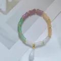 Bracelet perles en bambou jade coloré avec pendentif goutte style ethnique bijoux de mode - Nœud de bambou et pilier floral