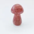 Natural crystal mushroom figurine ornament, pink quartz gemstone carved desktop craft decor. - Strawberry Quartz