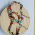 Colorful irregular crushed stone beaded bracelet with lobster clasp and extension chain. - Millefiori Glass
