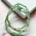 Bracelet en pierre verte barre longue perles carrees espaceur dore argente style chic - Perles Dorées / Aventurine Verte