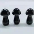 Natural black crystal mushroom ornament, polished gemstone carving craft for home decor. - Obsidian