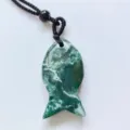 Natural green crystal fish pendant necklace with braided cord unique lucky amulet jewelry gift item - Indian Agate