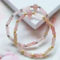 Natural pink stone bamboo section bracelet with elegant gold spacers for women's jewelry - Bamboo-Joint Strawberry Quartz Beads