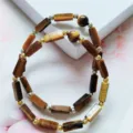 Bracelet en pierres naturelles avec perles rectangulaires et rondes, bijou élégant. - Perles Dorées / Œil de tigre