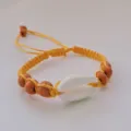 Bohemian natural shell braided bracelet with wax cord and handmade beads, adjustable length. - Orange Cord Single Shell