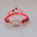 Bohemian natural shell woven bracelet handmade pink cord wooden beads adjustable jewelry - Rose Red Cord Single Shell