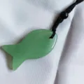 Green crystal fish pendant necklace with black braided rope, lucky amulet jewelry accessory - Green Aventurine