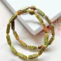 Natural stone rectangular bead bracelet with metallic spacer beads fashion jewelry item - Unakite