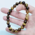 Natural Tiger Eye Stone Bead Bracelet Unisex Healing Crystal Gemstone Jewelry Gift - Grade A Tiger's Eye