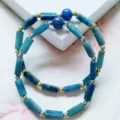 Blue crystal long bar bead bracelet with gold silver spacers fashion energy jewelry - Blue Aventurine