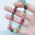 Natural colorful crystal gemstone round bead bracelet minimalist fashion stackable jewelry - Imitation Tourmaline