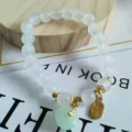 Nouveau bracelet de perles style chinois perles blanches pendentif jade vert bijoux rétro - Pendentif boucle de paix à perle blanche