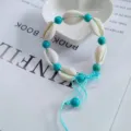 Bohemian natural seashell braided bracelet with wax cord and turquoise beads for summer beach. - Blue Turquoise Blue Cord