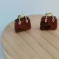 Natural Stone Mini Handbag Pendant Red Brown Speckled Crystal Bag Charm Jewelry Accessory - Mahogany Obsidian