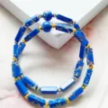 Blue stone beaded bracelet with metal spacers fashion energy jewelry for women daily wear accessory - Shoushan Stone - Dark Blue (Synthetic)