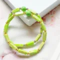 Green stone rectangular block bead bracelet with metal spacers fashion fresh energy jewelry - Shoushan Stone - Fruit Green (Synthetic)