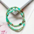 Natural green imperial jasper rectangular bead bracelet set with metal spacer beads chic jewelry - Shoushan Stone - Dark Green (Synthetic)