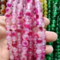 Pink chalcedony gemstone round loose beads for DIY handmade bracelets jewelry making accessories. - Pink 1