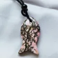 Natural crystal stone fish pendant necklace with braided rope unique lucky jewelry item - Rose