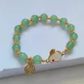 Bracelet de perles vertes style chinois avec pendentif lapin mignon et grigri pour femmes - Lapin en perles vertes