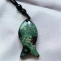 Green Crystal Fish Pendant Necklace Black Cord Beaded Chinese Style Lucky Jewelry Item - Bird Stone