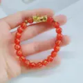 Bracelet de perles rouges avec pendentif Pixiu doré, Bijou chanceux traditionnel - Perles mantra 8 mm