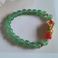 Nouveau bracelet de perles vertes de style chinois avec pendentif dragon doré et perles rouges - Dragon Vert
