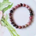 Natural Rhodonite Crystal Bead Bracelet 8mm Pink Black Round Gemstone Single Circle Jewelry - Rhodonite