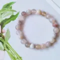 Natural Agate Crystal Beaded Bracelet 8mm Single Circle Fashion Simple Gemstone Jewelry - Cherry Blossom Agate