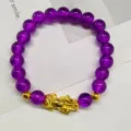 Bracelet de perles violettes avec charm pixiu doré et perles en métal pour bijoux de femmes - Violet