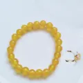 Natural yellow agate crystal beaded bracelet, 8mm round gemstone fashion daily jewelry. - Agate