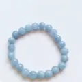 Natural blue crystal gemstone bead bracelet fashion minimalist single circle round bead jewelry - Synthetic Aquamarine